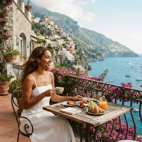 Breakfast on a terrace in Positano